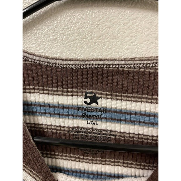 FIVESTAR GENERAL CO. Stripe Button Knit Womens Top - Size Large 2000s Baby Tee - Picture 3 of 5